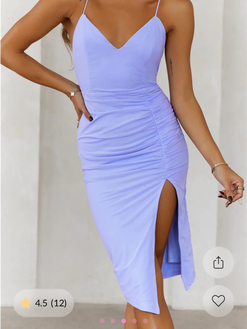 Hello Molly Lilac Ruched Spaghetti Strap Midi Dress